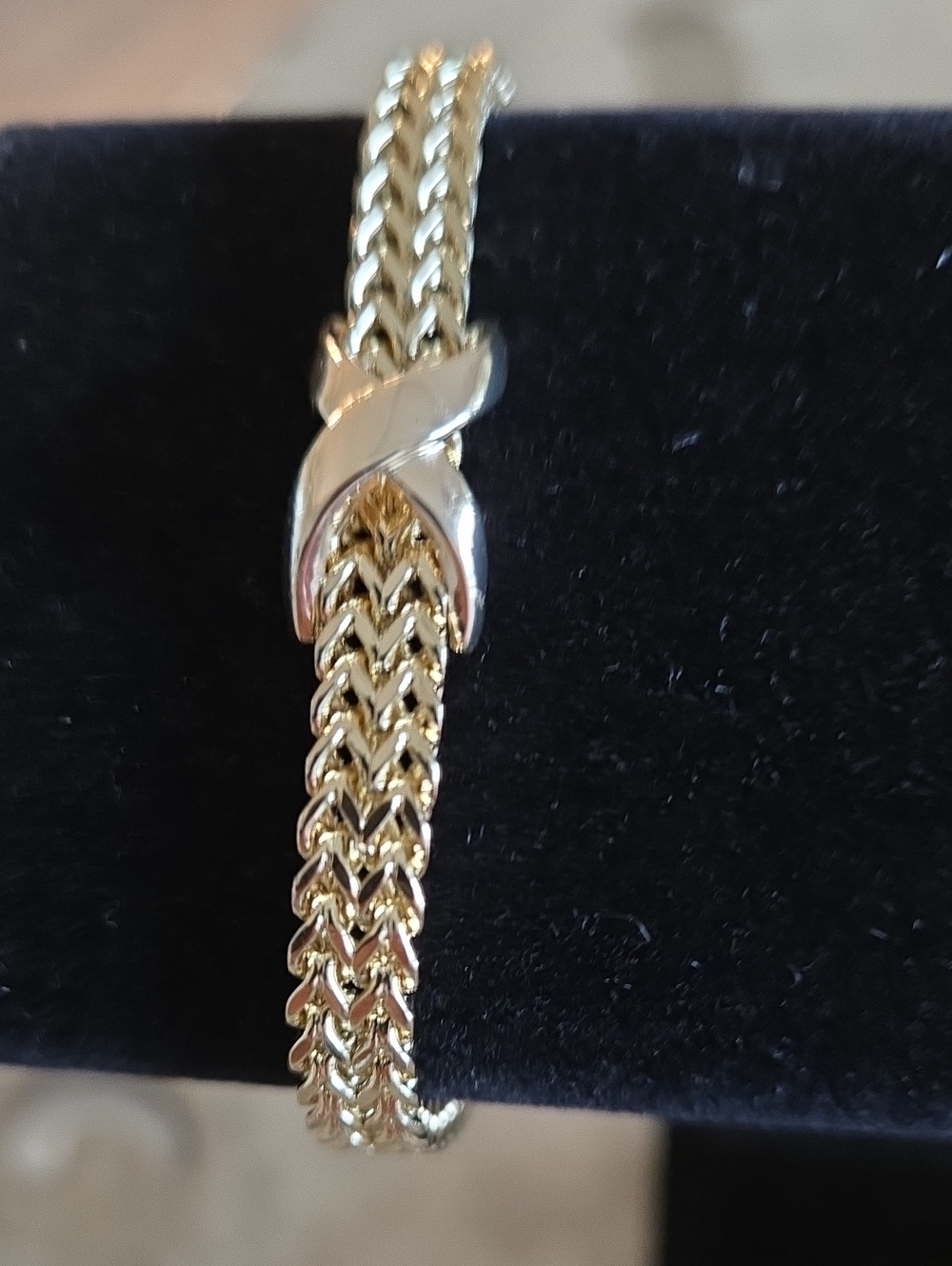 Gold Braided Bracelet with Gold "X" Accent Station, NEW